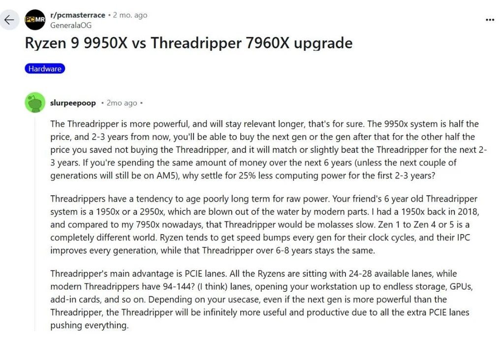 Ryzen 9 9950x vs Threadripper 7960x